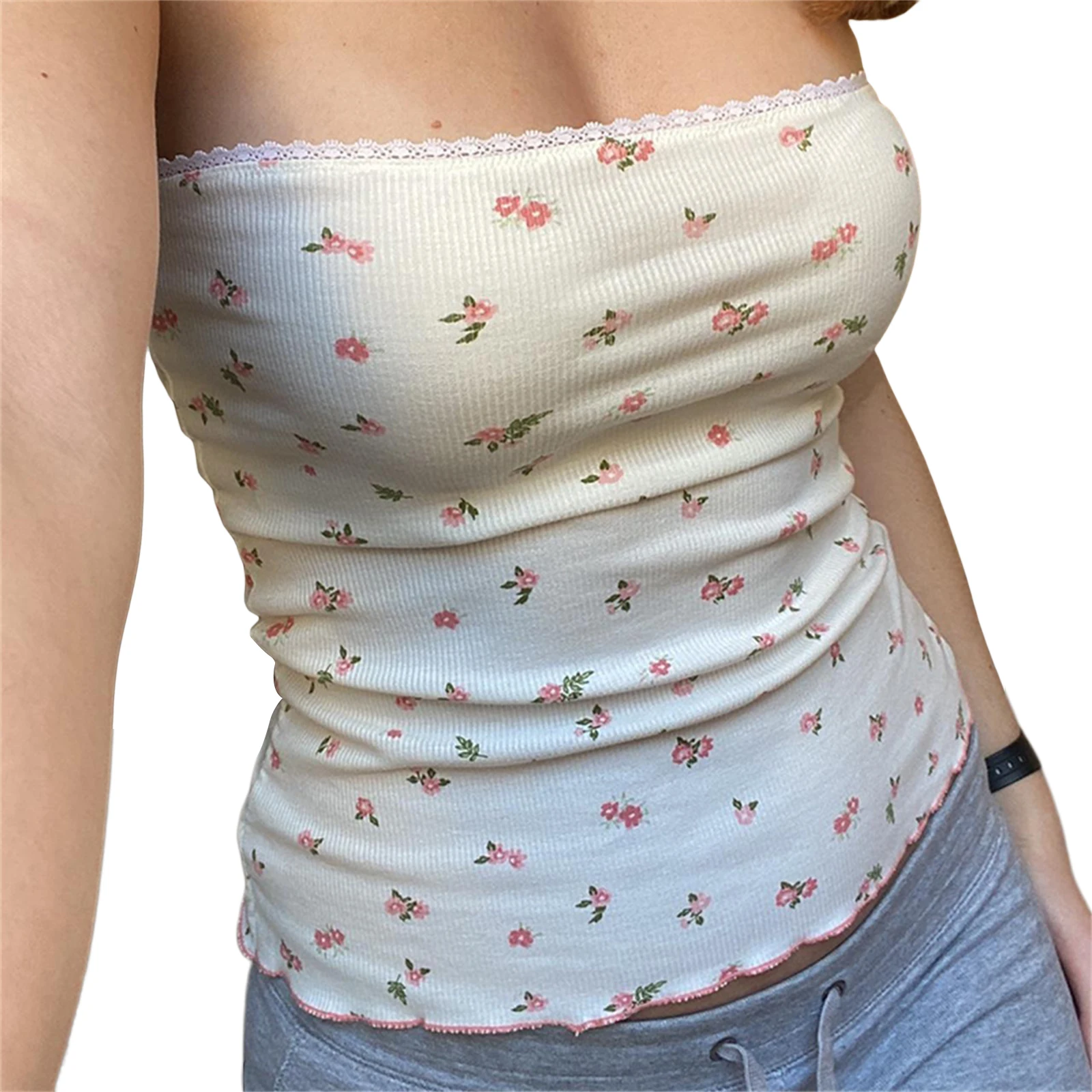 Strapless Bra Backless - เสื้อเกาะอกลำลองสำหรับผู้หญิง ลายดอกไม้ สำหรับฤดูร้อน เหมาะสำหรับงานปาร์ตี้คลับ