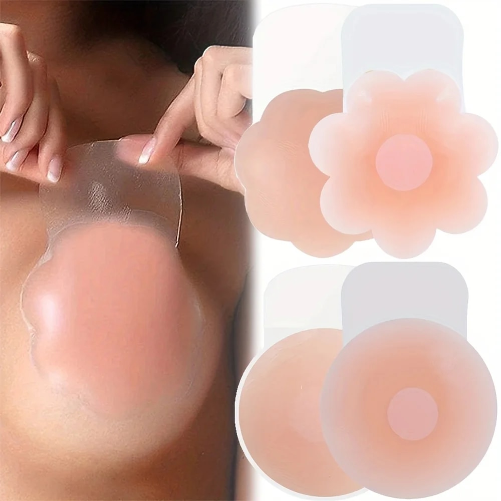 Silicone Bra Adhesive - แผ่นแปะหน้าอกยกกระชับหน้าอกสำหรับผู้หญิง1คู่แผ่นแปะหน้าอกยกทรงแบบติดกาวที่มองไม่เห็นใช้ซ้ำได้