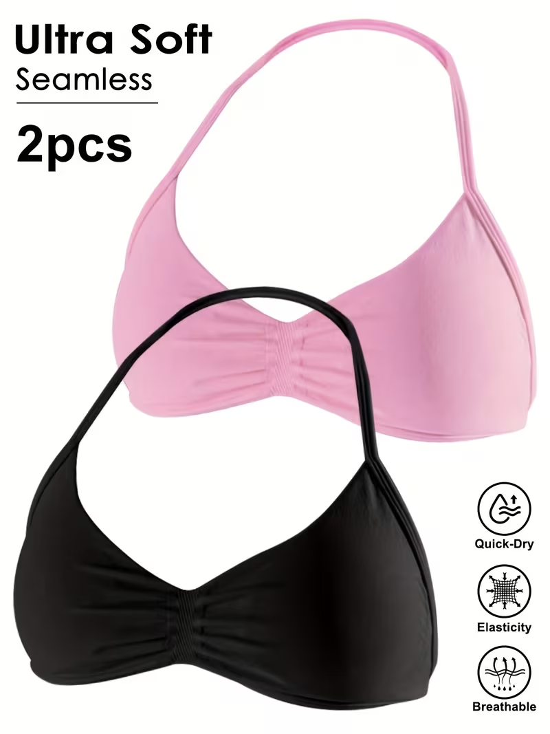 Push Up Bra Padded - เสื้อครอปออกกำลังกายแบบไร้ตะเข็บ 2 ชิ้น เซ็กซี่ เปิดหลัง สำหรับผู้หญิง
