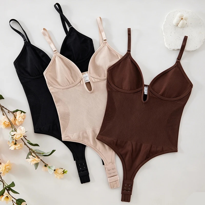 Seamless Underwear Women - ชุดบอดี้สูทผู้หญิงแบบเปิดหลัง ชุดกระชับสัดส่วน คอวีลึก ชุดชั้นในกระชับสัดส่วน ไร้ตะเข็บ ระบายอากาศได้ดี